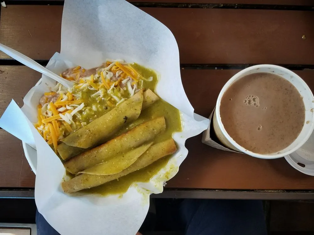 Taquitos and champurrado at Cielito Lindo on Olvera Street